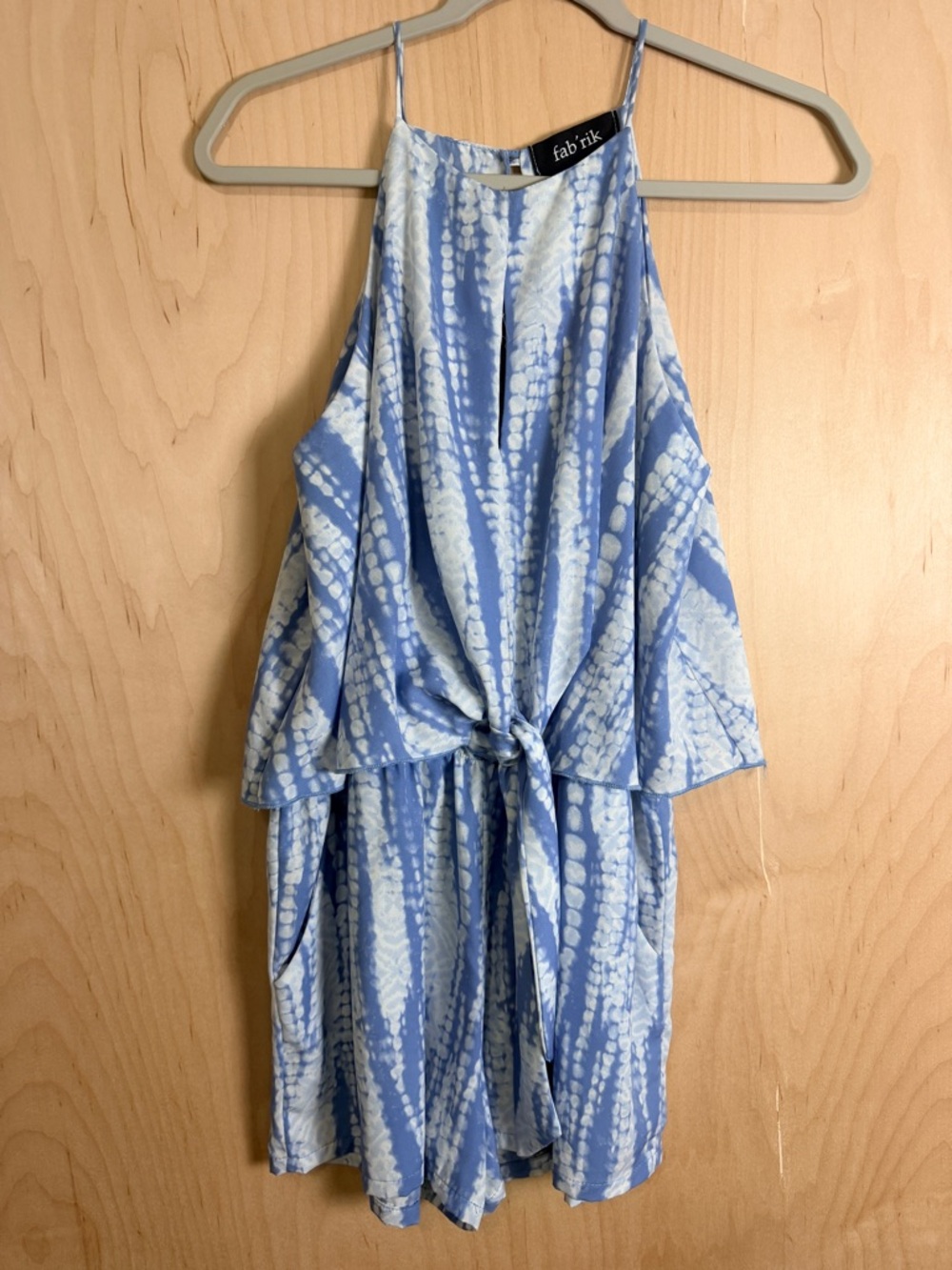 fab'rik Light‎ Blue & White Tie-Dye Halter Romper